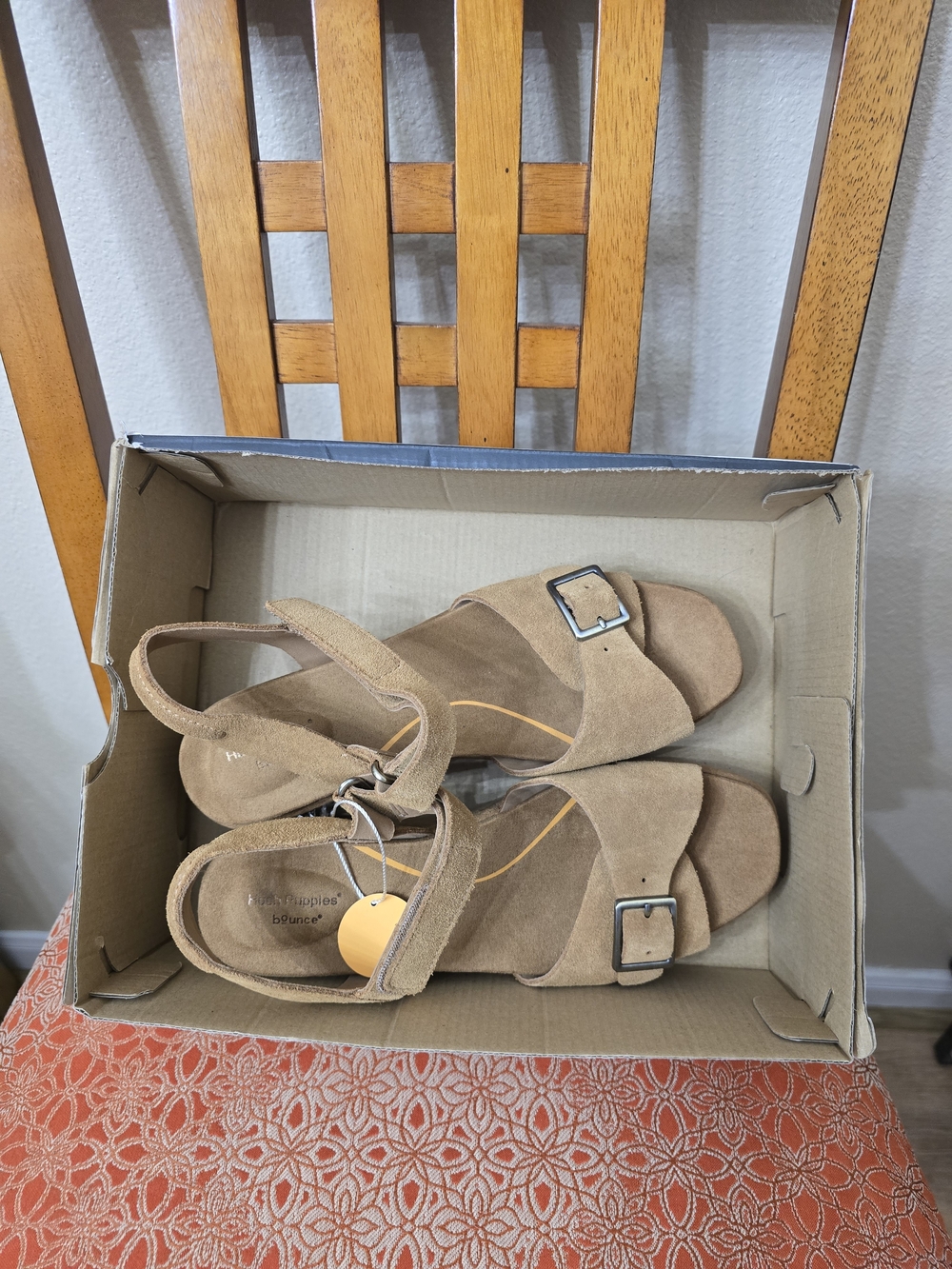 Hush Puppies Tan Suede Buckle Slingback Sandals